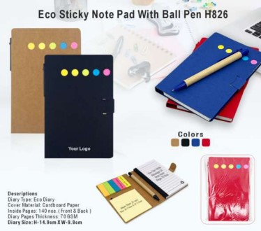 Eco Sticky Note Pad With Ball Pen H826