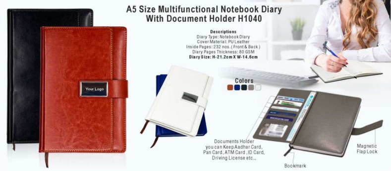 A5 Size Multifunctional Notebook Diary With Document Holder H1040